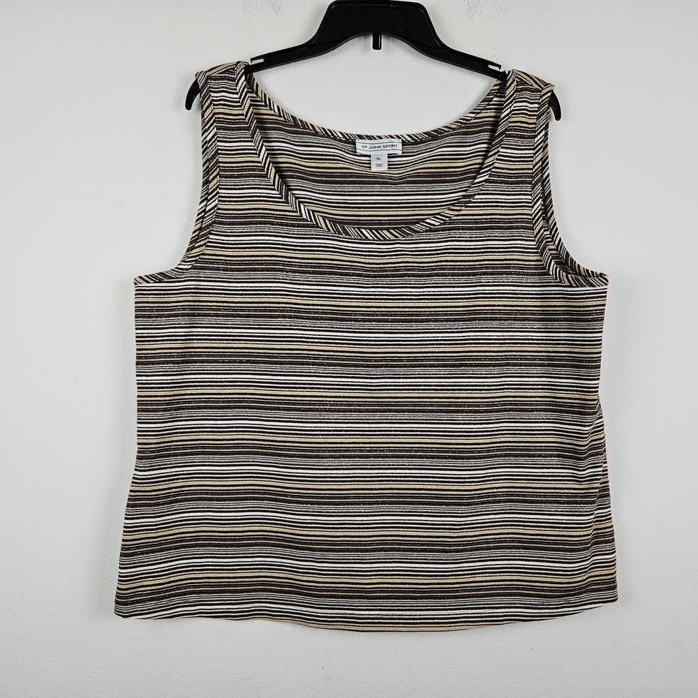 St. John Sport Brown Metallic Striped Sleeveless Knit Top Size XL